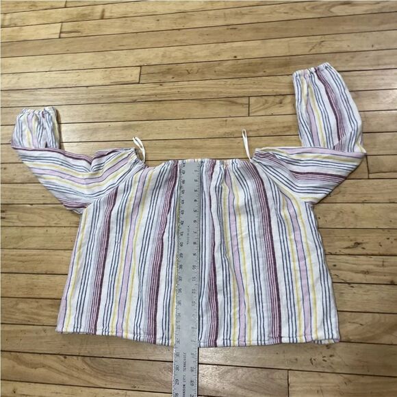 GAP Linen OTS Over The Shoulder Multi Stripe Womens S Retro 90s Coastal Casual S - Picture 7 of 12